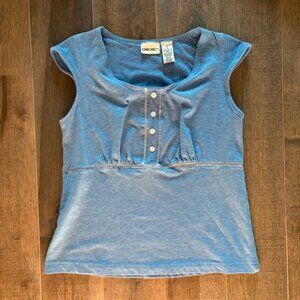 Blue top with buttons and lace detail